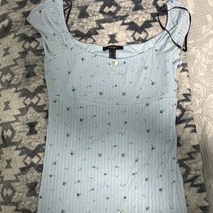 Forever 21 Light Blue Floral Blouse